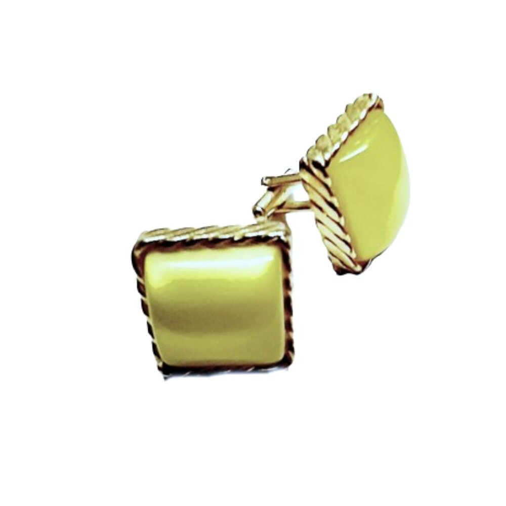 1960 True Vintage Mod Bright Yellow Moon Glow Lucite Large Square Cuff Links